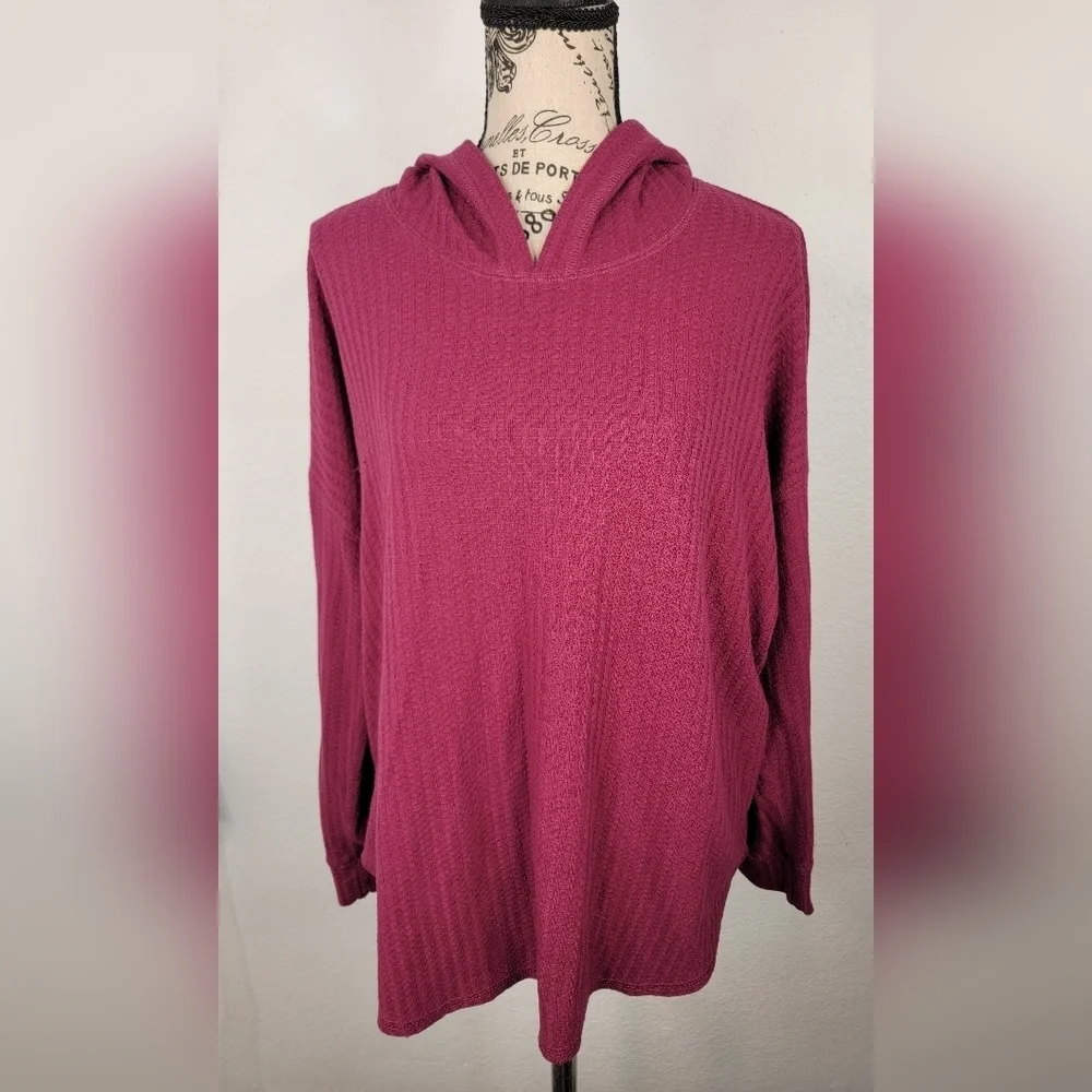 Chaser Hooded Thermal Top XL Waffle Knit Burgundy